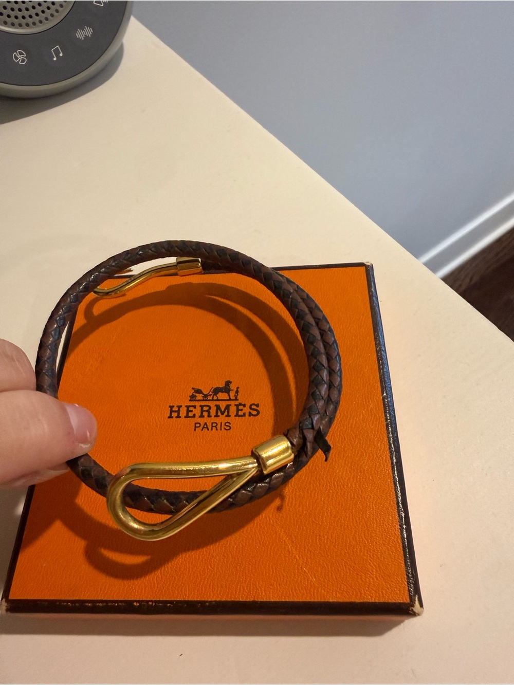 Hermes Brown Braided Double-Wrap Bracelet with Gold Hardware - Picture 3 of 4